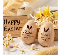 LIUBAI Personalized Musical Easter Egg Shaker 2025 Custom Wooden Easter Eggs with Engraved Name Easter Basket Stuffers First Easter Gifts Ideas for Boy/Girl Birthday Gift Idea (A-1)