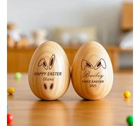 LIUBAI Personalized Musical Easter Egg Shaker 2025 Custom Wooden Easter Eggs with Engraved Name Easter Basket Stuffers First Easter Gifts Ideas for Boy/Girl Birthday Gift Idea (1Pcs)