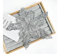 LIUBI 1PC 3D White Sequin Flowers Beaded Lace Fabrics Applique Embroidery Sewing Patches For Wedding/Evening Dress Clothing Patches