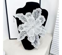 LIUBI 1PC 3D White Sequin Flowers Beaded Lace Fabrics Applique Embroidery Sewing Patches For Wedding/Evening Dress Clothing Patches