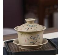 LIUBI Ceramic Gaiwan Bowl Style Stoneware Retro Tea Set Handmade Bubble Tea Bowl Travel Tea Cup 150ml