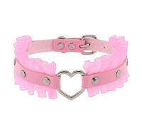 LIUBI Punk Pink Lace Leather Choker Necklace For Women Men Torques Gothic Cirle Heart Pendant Necklace Jewelry