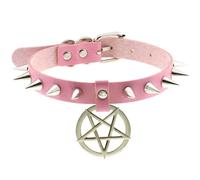 LIUBI Punk Pink Lace Leather Choker Necklace For Women Men Torques Gothic Cirle Heart Pendant Necklace Jewelry