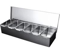 LIUBOOZ 6 Compartment Trays, Stainless Steel Detachable Topping Station with lid Pizza Ingredients Condiment Dispenser Reusable Ice Cooled Condiment Seasoning Container