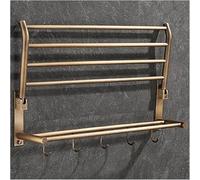 LIUBOOZ Towel Rack Antique Brass Bathroom Towel Rail Shelf,Foldable Wall Mounted Bath Towel Holder,Rustproof Towel Bars and 5 Towel Hooks,Lavatory Towel Hange,60cm