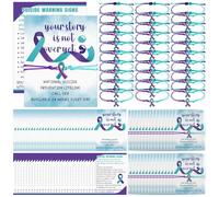 LIUBUJINGYING 30 Sets Suicide Prevention Awareness Bracelets Adjustable Teal Purple Ribbon Braided Bracelet with Warning Card Inspirational Motivational Wristband Bulk for Women Men Campaign Supplies