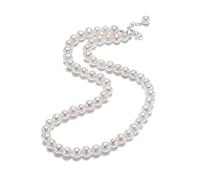 LIUCH 6-7mm Freshwater Cultured Pearl Necklace, Real Chokers Pearl Necklace, Women's Sterling Silver Pearl Strand Necklaces(White Pearl Necklace_40cm)