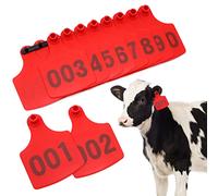 LIUCOGXI Cattle Ear Tags,100PCS Numbered Plastic Livestock Ear Tags 4.1x3 001-100 Livestock Identification Cards Plastic for Cow Cattle Pig Swine（Red）