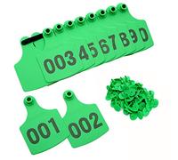 LIUCOGXI Cattle Ear Tags,100PCS Numbered Plastic Livestock Ear Tags 4.1x3 001-100 Livestock Identification Cards Plastic for Cow Cattle Pig Swine（Green）