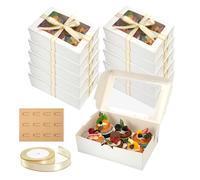 LIUCONGBD 12 x Cupcake Boxes 6 Holes, White Cup Cake Box with Clear Window & Ribbon Stickers, Bakery Cake Carrier for Donuts Chocolate Muffins Cookie Pastries Decorating Supplies