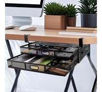 LIUCONGBD 2 in 1 Clamp-On Under Desk Storage Drawer, Slide Out Mesh Metal Hidden Under Desk Storage, No Drill Desk Organiser Drawers Accessories for Home Office Essentials (44 x 30 x 12cm)