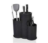LIUCONGBD 3 in 1 Knife Block Without Knives, Universal Round Knife Holder with Slots, Black Utensil Holder Space Saving Knife Storage Suitable for All Kitchen Accessories on the Countertop