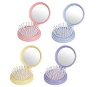 LIUCONGBD 4PCS Foldable Hair Brushes with Mirror, Round Mini Hair Combs, Portable Folding Brush for Men and Women, Travel Size Hairs Massage Comb (Pink, Blue, Purple, Yellow)