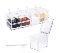 LIUCONGBD Acrylic Seasoning Box, Clear Seasoning Rack Spice Pots, Storage Containers Condiment Jars with Lids and 4 Serving Spoons for Spice Salt Sugar Cruet Kitchen Cooking Organizer