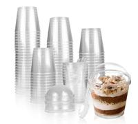 LIUCONGBD Pack of 50 Plastic Dessert Cups with Lids and Spoons, 7oz Mini Reusable Round Dessert Bowls, Clear Appetizers Serving Cheesecake Pots for Jelly Yogurt Mousse Pudding Trifles Party Supplies