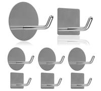 LIUCONGBD Self Adhesive Sticky Wall Hooks Heavy Duty, Long Stainless Steel Towel Hooks for Hanging Kitchen Bathroom, Waterproof Hooks Hanger Holder for Key Hat Coat (8pcs, Silver)
