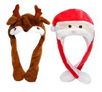 liuer 2PCS Christmas Hats,Santa Claus Hat Elk Hat Plush Xmas Hat for Adults,Costume Christmas Ornaments,Christmas Santa Claus Hat,Christmas Hats Children(Ears Move)