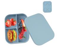 liuer Lunch Box, Silicone Bento Lunch Box with 3 Compartments Shatterproof and Leak-Proof Bento Box with Suction Cups, Dishwasher Safe,Suitable for Work, Office and On The Go (Blue)
