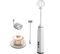 Liuer Milk Frother,with 2 Heads USB Rechargeable Handheld Milk Frother,3 Speeds and LED Display for Latte, Cappuccino, Hot Chocolate, Egg