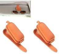 LIUFUMEI 2 Pcs Sunglasses Holder for Car Sun Visor for Audi A4 B7 Sedan/Avant 2004-2007, Magnetic Leather Sunglasses Holder Eyeglasses Hanger Ticket Card Clip,Orange
