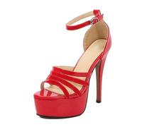 LIUGUISUOCHBH 14cm High Heels Platform Sandals for Women | Party Shoes for Pole Dance, Night Club, Wedding, Anniversary, Crossdressing,Red,5 UK