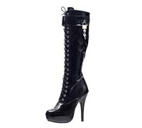 LIUGUISUOCHBH 15cm Stiletto Heel Black Plus Size Knee-High Boots for Women & Men | for Pole Dancing, Cosplay Party, Crossdressing,Black,13 UK