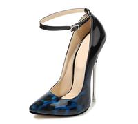 LIUGUISUOCHBH 16CM High Heels for Women & Men | Pointed Toe Plus Size Stiletto Pumps for Costume Parties, Clubbing, Crossdressing, Pole Dance,Blue,8 UK