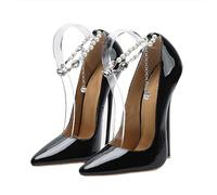 LIUGUISUOCHBH 16CM High Heels for Women & Men | Pointed Toe Plus Size Stiletto Pumps for Costume Parties, Clubbing, Crossdressing, Pole Dance,Black,6 UK