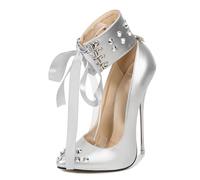 LIUGUISUOCHBH 16CM High Heels for Women & Men | Pointed Toe Plus Size Stiletto Pumps for Costume Parties, Clubbing, Crossdressing, Pole Dance,Silver,3 UK