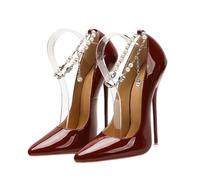 LIUGUISUOCHBH 16CM High Heels for Women & Men | Pointed Toe Plus Size Stiletto Pumps for Costume Parties, Clubbing, Crossdressing, Pole Dance,Wine Red,9 UK