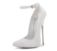 LIUGUISUOCHBH 16CM High Heels for Women & Men | Pointed Toe Plus Size Stiletto Pumps for Costume Parties, Clubbing, Crossdressing, Pole Dance,White,5 UK
