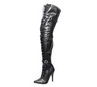 LIUGUISUOCHBH 5 Inch Heel Pointed Toe Patent Leather Over Knee Boots for Women Men | for Crossdressing Show Nightclub Costume Party,Matte Black,12 UK