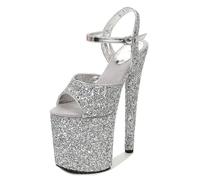 LIUGUISUOCHBH 8 Inch Extreme Height Platform Heels for Men & Women | Plus Size Stripper Heels for Adult Costume Party & Professional Pole Dance,Silver,3.5 UK