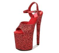 LIUGUISUOCHBH 8 Inch Extreme Height Platform Heels for Men & Women | Plus Size Stripper Heels for Adult Costume Party & Professional Pole Dance,Red,5 UK
