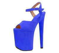 LIUGUISUOCHBH 8 Inch High Heels for Women | Extra Tall Platform Ankle Strap Sandals for Weddings, Night Club, Bachelorette Party, Stage Performance,Royal Blue,8 UK