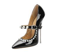 LIUGUISUOCHBH High Heels for Women & Men | Ultra High 16CM Stiletto Heels Pumps for Costume Parties, Clubbing, Crossdressing, Pole Dance,Black,9 UK