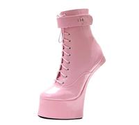 LIUGUISUOCHBH No Heel Ankle Boots for Men/Women | Big Size Platform Heels for Club Dancing, Striptease Performances, Crossdressing,Pink,5 UK
