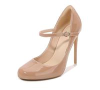 LIUGUISUOCHBH Women's 12cm High Heels | Elegant Round Toe Ankle Strap Pumps for Weddings, Clubbing, Evening Parties, Adult Ceremonies,Beige,7 UK