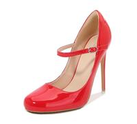 LIUGUISUOCHBH Women's 12cm High Heels | Elegant Round Toe Ankle Strap Pumps for Weddings, Clubbing, Evening Parties, Adult Ceremonies,Red,8 UK