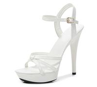 LIUGUISUOCHBH Women's 13cm/5.2in High Heels | Platform Open-Toe Sandals for Pole Dancing, Strip Shows, Bridal Party, Costume Nights, Sizzling Clubs,White,7.5 UK