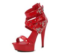 LIUGUISUOCHBH Women's 13cm/5.2in High Heels | Platform Open-Toe Sandals for Pole Dancing, Strip Shows, Bridal Party, Costume Nights, Sizzling Clubs,Red,8 UK
