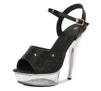 LIUGUISUOCHBH Women's 13cm/5.2in High Heels | Platform Open-Toe Sandals for Pole Dancing, Strip Shows, Bridal Party, Costume Nights, Sizzling Clubs,Black,5 UK