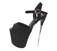 LIUGUISUOCHBH Women's 22 CM/8.6 inch High Heels Sandals. Metal Stilettos Platform Ankle Strap Sandals. Suitable for in Wedding Bridal Homecoming Prom,Black,9 UK