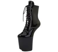 LIUGUISUOCHBH Women's 8IN Heelless Closed Toes Platform Ankle Boots. Extreme High Heels for Stripper Dance. Unisex-Adult Plus-Size Shoes,Black,8 UK