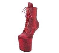 LIUGUISUOCHBH Women's 8IN Heelless Snake Print Platform Ankle Boots. Extreme High Heels for Stripper Dance. Unisex-Adult Plus-Size Shoes,Red,7 UK