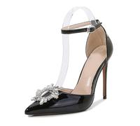 LIUGUISUOCHBH Women's Ankle Strap High Heels Sandals | 12cm High Heels for Weddings, Evening Events, Special Occasions,Black,7.5 UK