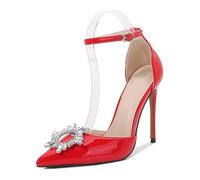 LIUGUISUOCHBH Women's Ankle Strap High Heels Sandals | 12cm High Heels for Weddings, Evening Events, Special Occasions,Red,4.5 UK