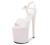 LIUGUISUOCHBH Women's Ankle-Strap Platform Sandal Stiletto High Heels-8 inch Heels Pole Dancing Stripper Clubwear Halloween Party Shoes,White,9 UK
