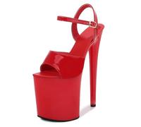 LIUGUISUOCHBH Women's Ankle-Strap Platform Sandal Stiletto High Heels-8 inch Heels Pole Dancing Stripper Clubwear Halloween Party Shoes,Red,8 UK