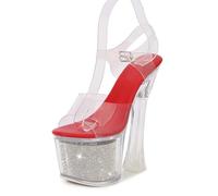 LIUGUISUOCHBH Women's Chunky High Heels LED Light Platform Ankle Strap Sandal -7 inch Heels-Club Pole Dancing Halloween Party Shoes,Red,5 UK